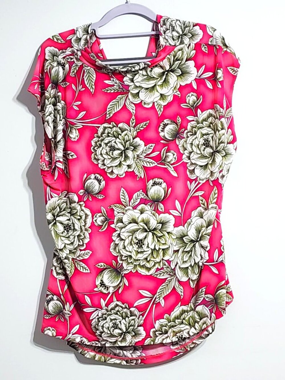 Worthington Woman 3X Pink Floral Cowl Neck Ruched Top - Picture 2 of 10